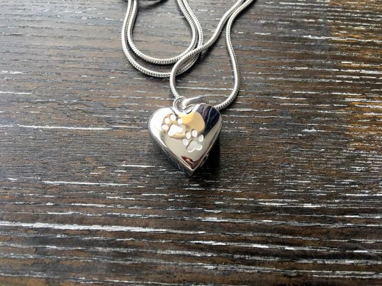 2 Paws in Heart Memorial Pendant