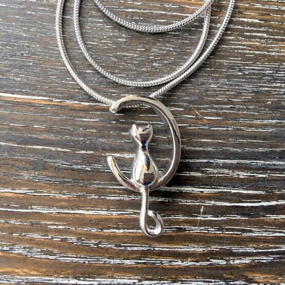 Cat on moon memorial necklace