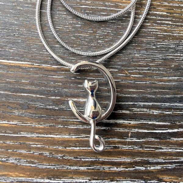 Cat on moon memorial necklace