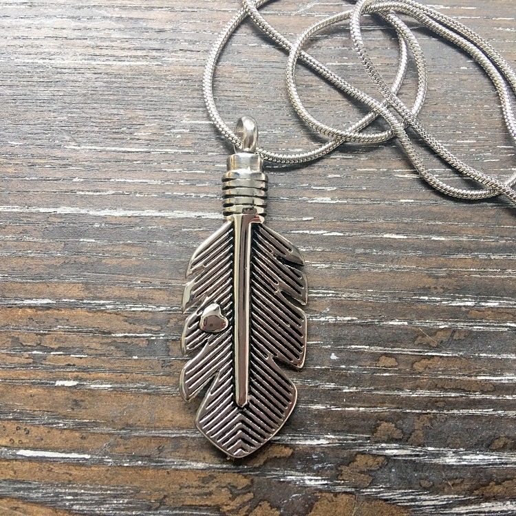 Rustic Feather memorial pendant