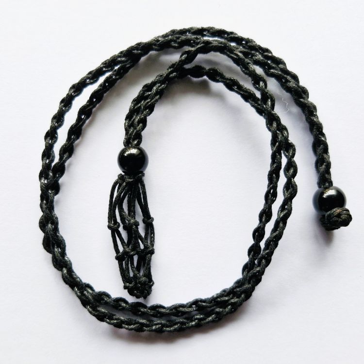 Macrame crystal necklace with black beads