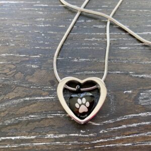 Black Heart Paw Inside Heart Memorial Pendant