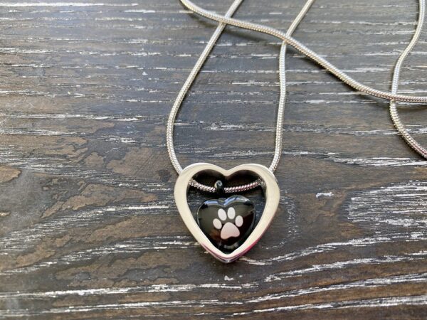 Black Heart Paw Inside Heart Memorial Pendant