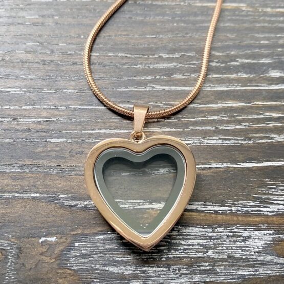 Rose gold glass heart memorial pendant