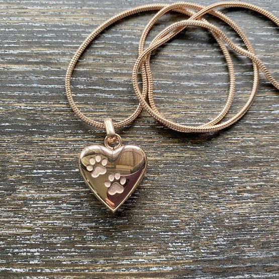 2 Paws in Heart Memorial Pendant - Rose Gold Plated