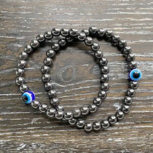 Hematite evil eye bracelet 2 sizes