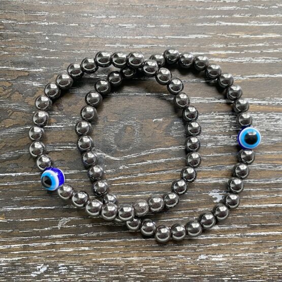 Hematite evil eye bracelet 2 sizes