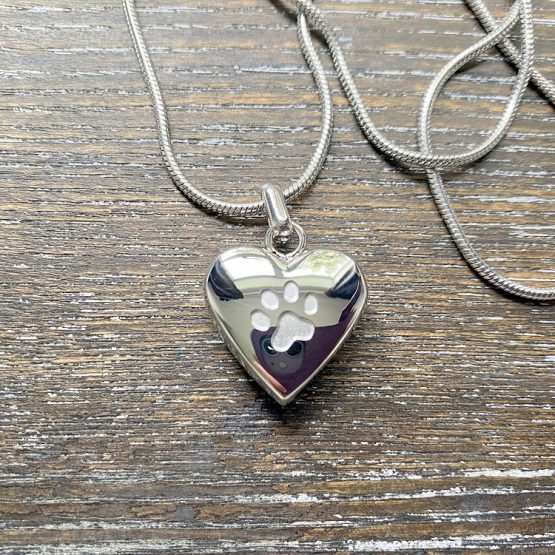 1 Paw in Heart Pendant - Silver