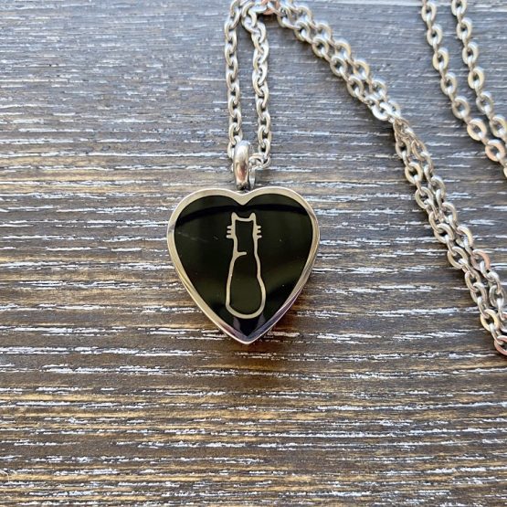 Cat on Heart Memorial Pendant