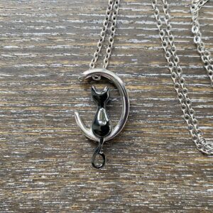 Black Cat on Moon Pendant