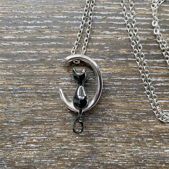 Black Cat on Moon Pendant