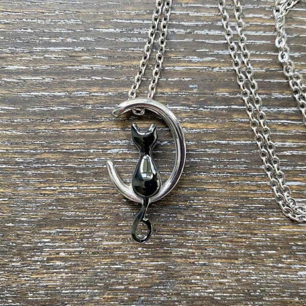 Black Cat on Moon Pendant