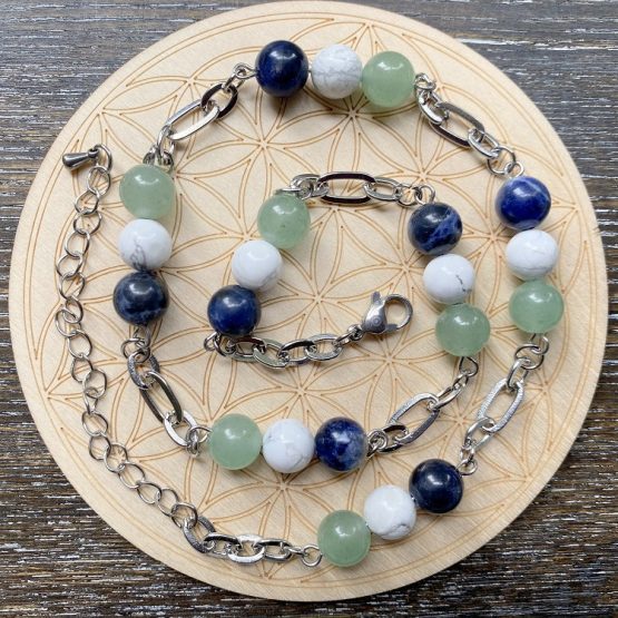 Calming necklace with Howlite, Aventurine and Sodalite