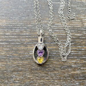 Oval with 3 crystal hearts memorial keepsake