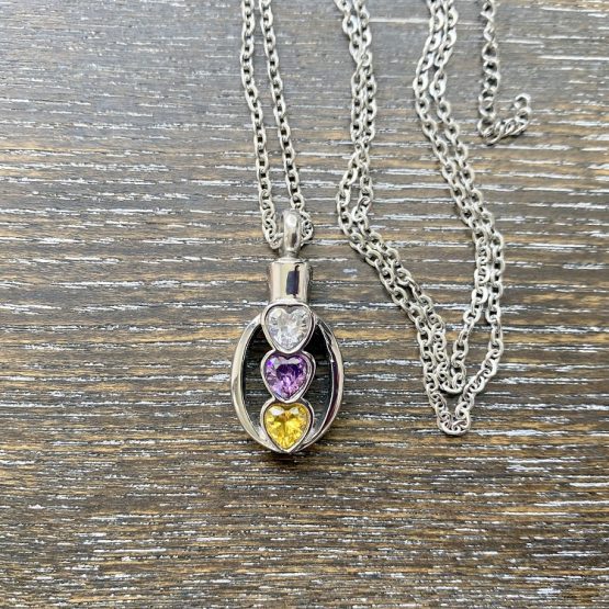 Oval with 3 crystal hearts memorial keepsake