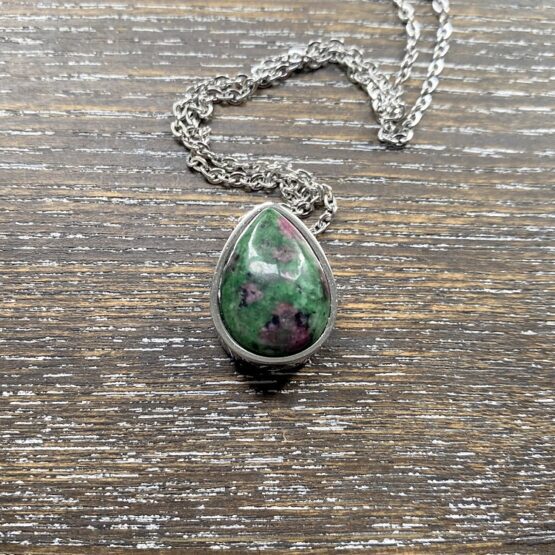 Ruby in Zoisite teardrop memorial pendant