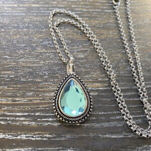 Blue rhinestone teardrop memorial pendant