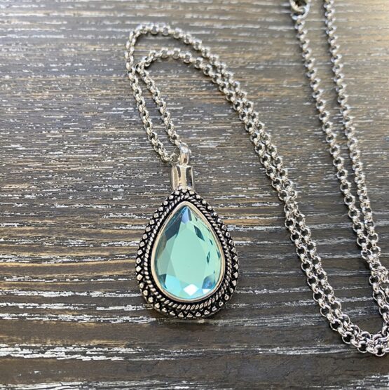 Blue rhinestone teardrop memorial pendant