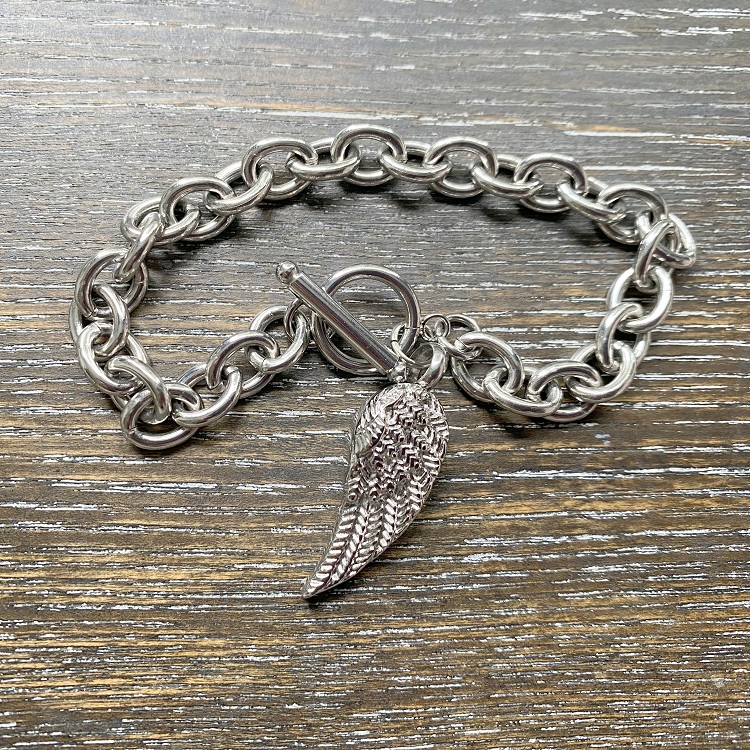 Feather on a chain memorial bracelet