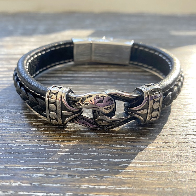 Linked cuff leather memorial bracelet