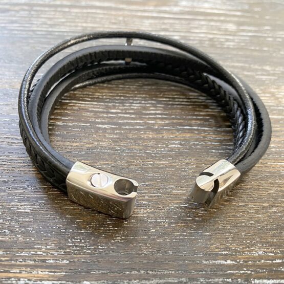 Multi layer Leather bracelet with cross memorial