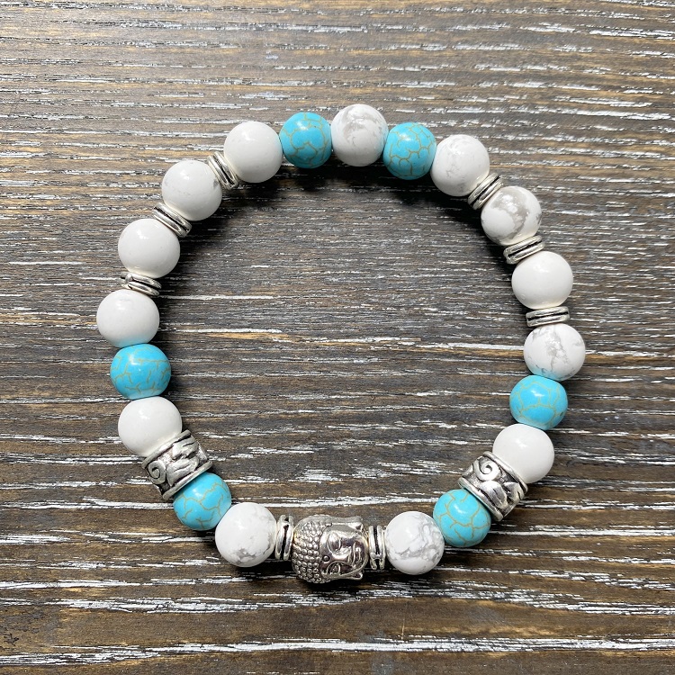 Blue & White Howlite Buddha bracelet