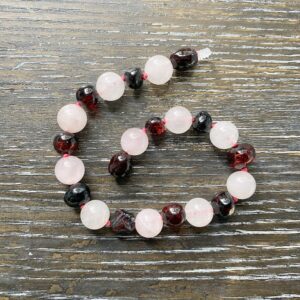 Dark Cherry Amber & Rose Quartz adult bracelet