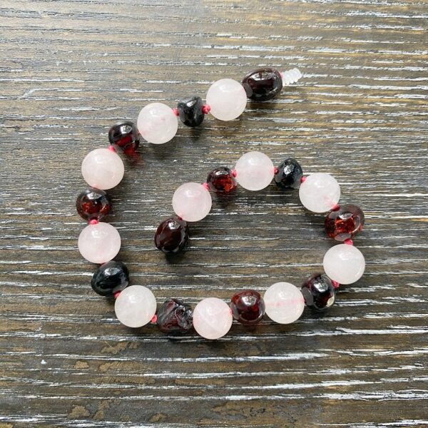 Dark Cherry Amber & Rose Quartz adult bracelet