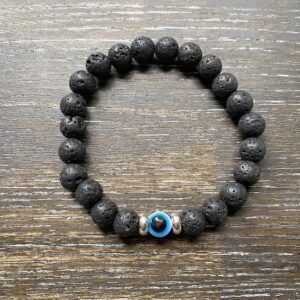 Lava stone evil eye bracelet 19cm