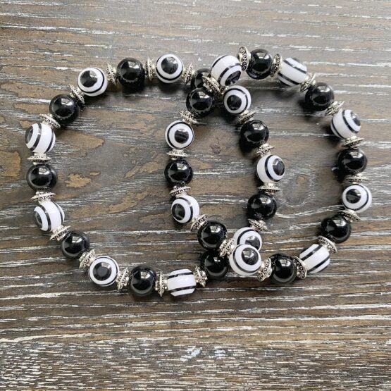 polished onyx evil eye bracelets 2 sizes