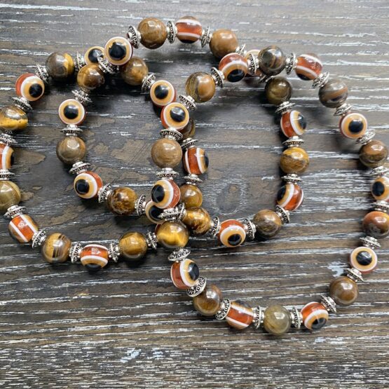 tigers eye evil eye bracelet trio