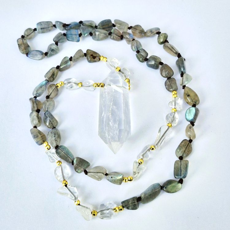 Clear Quartz Double Point necklace with Labradorite