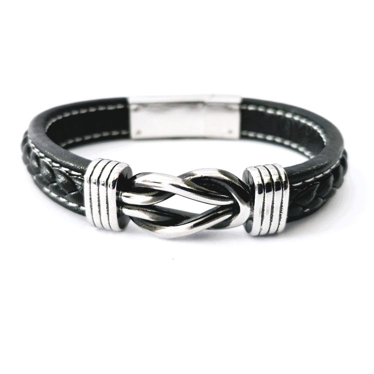 Leather bracelet with knot silver