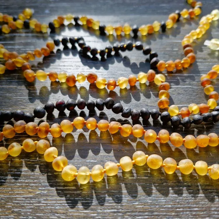 Raw Amber teething necklace group shot