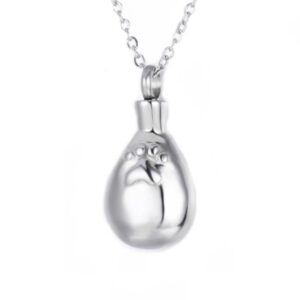 teardrop with raised paw memorial pendant