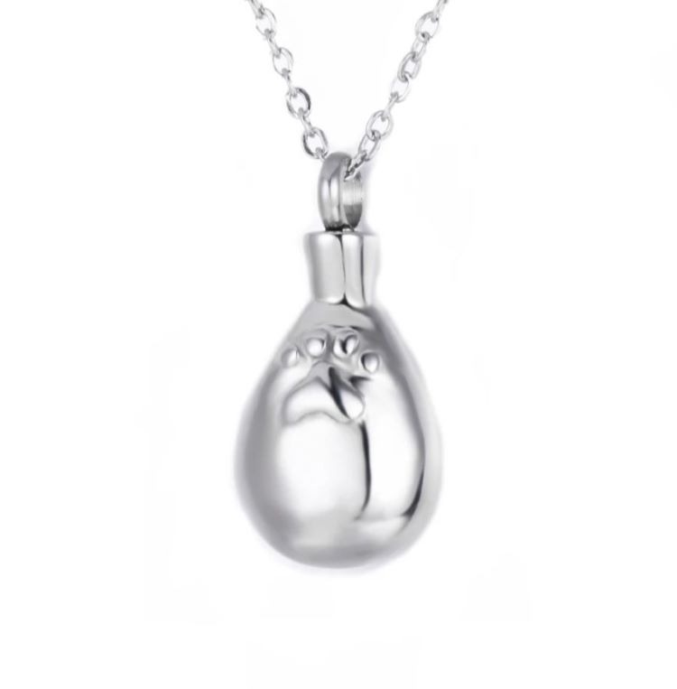 teardrop with raised paw memorial pendant