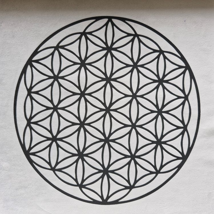 Flower of Life grid on white velvet