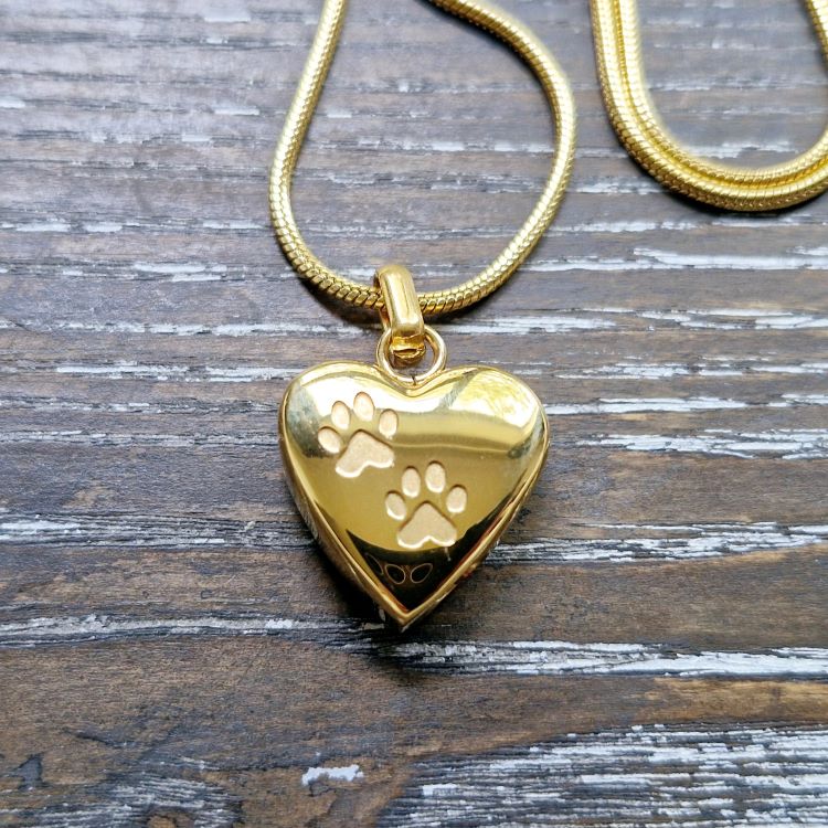 2 paw heart gold memorial pendant