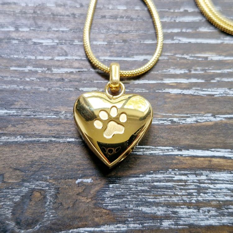 2 paw in heart gold memorial pendant