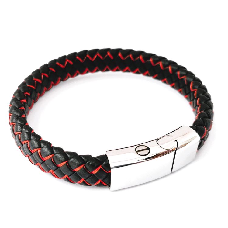 Black leather plait with red accents