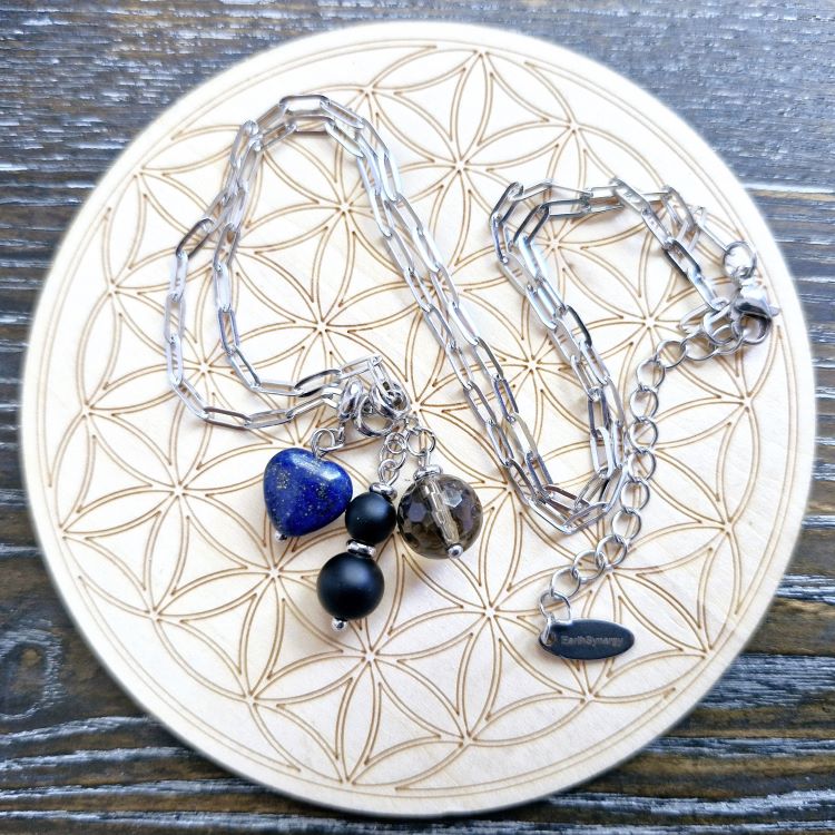 Stress Support Necklace with Lapis Lazuli, Smoky Quartz & Onyx