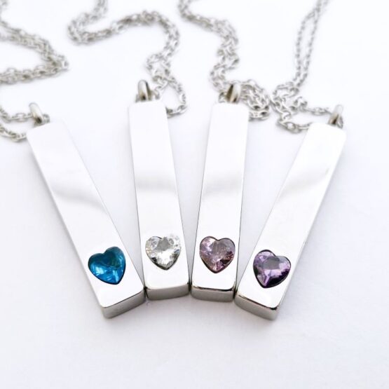 Zirconia Heart in Bar Memorial Pendants 4 x options