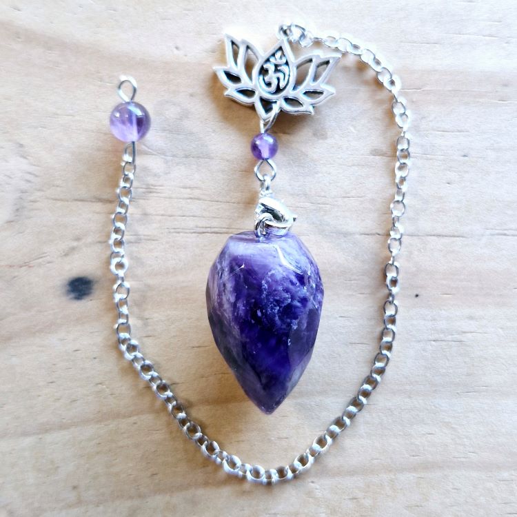 Amethyst Faceted Pendulum with Lotus & OM Charm