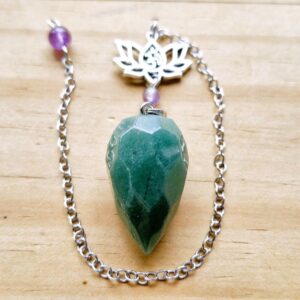Aventurine faceted pendulum with Lotus charm