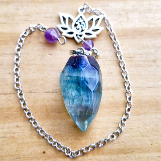 Fluorite faceted pendulum with lotus & om charm