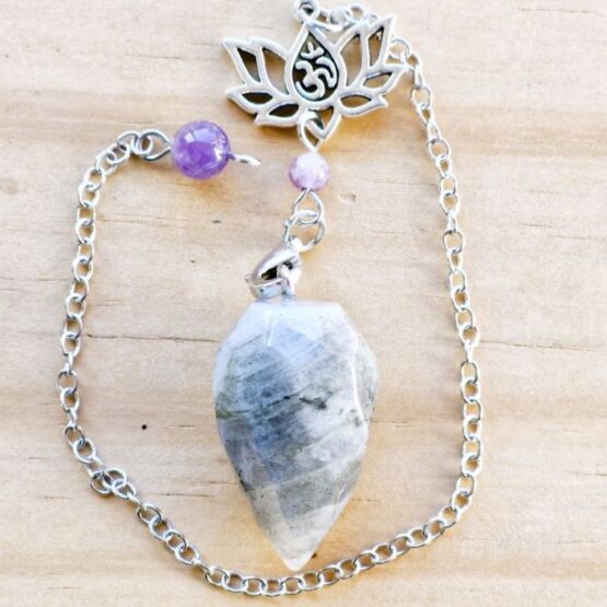 Labradorite faceted pendulum with Lotus & OM