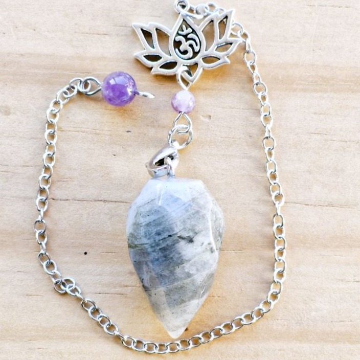Labradorite faceted pendulum with Lotus & OM