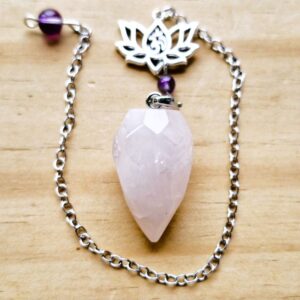 Rose Quartz faceted pendulum with Lotus charm